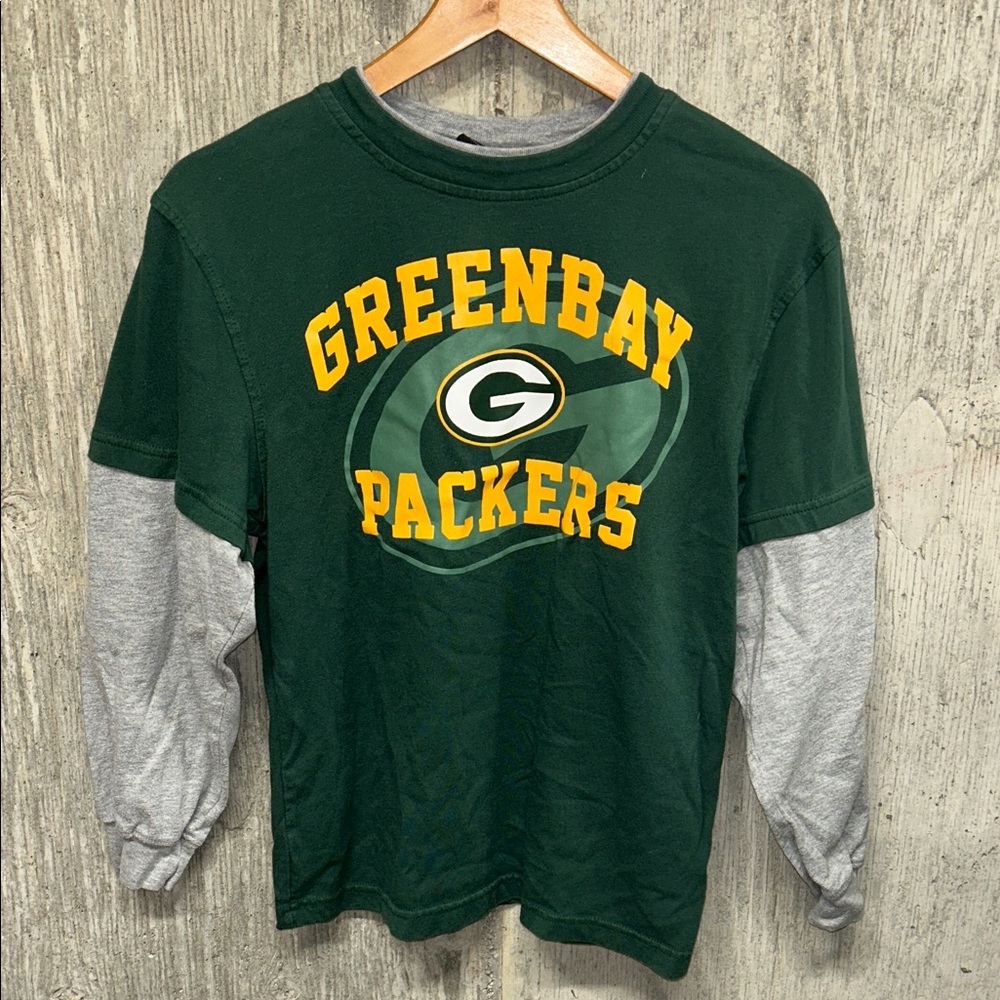 NFL Team Youth Green Bay Packers Green and Gray Kids Long‎ Sleeve Tee M 10-12